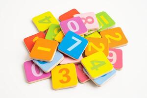 Math number colorful on white background, education study mathematics learning teach. photo