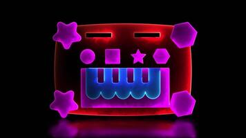 Glowing looping icon musical keyboard neon effect, black background. video