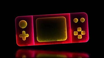 Glowing looping icon video game joy neon effect, black background.