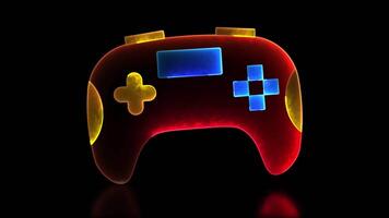 Glowing looping icon video game joy neon effect, black background.