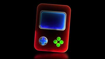 Glowing looping icon video game joy neon effect, black background.