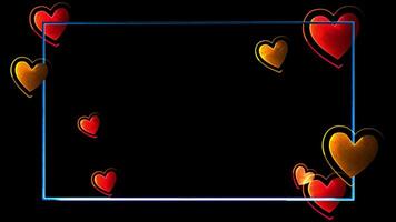 Glowing looping heart shape neon effect, black background. video