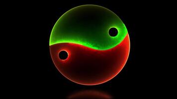 gloeiend looping icoon yin yang neon effect, zwart achtergrond. video