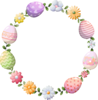 Easter wreath with flowers and eggs for greeting card png