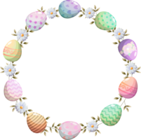 Easter wreath with flowers and eggs for greeting card png