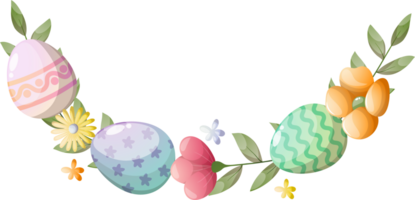 Easter wreath with flowers and eggs for greeting card png