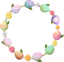 Easter wreath with flowers and eggs for greeting card png