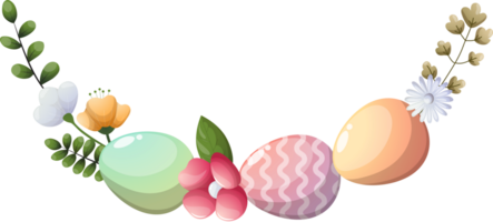 Easter wreath with flowers and eggs for greeting card png