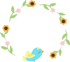 Cute Little Bird Standing On Flower Wreath Illustration png