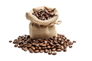 AI generated coffee beans in the sack isolated on transparent background png