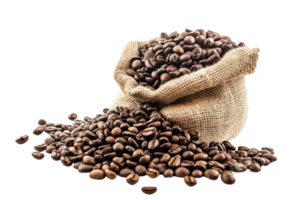 AI generated coffee beans in the sack isolated on transparent background png