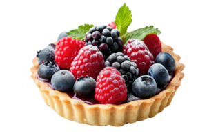 AI generated Sweet tartlet with raspberries and blueberries isolated on transparent background png