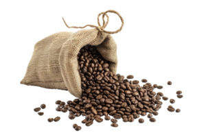 AI generated coffee beans in the sack isolated on transparent background png