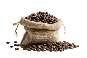 AI generated coffee beans in the sack isolated on transparent background png