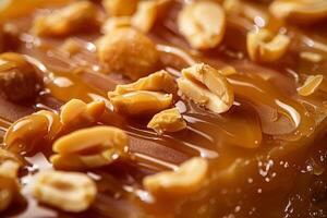 AI generated Decadent Caramel Delight Sprinkled With Crunchy Peanuts on a Velvety Chocolate Base. Generative AI photo