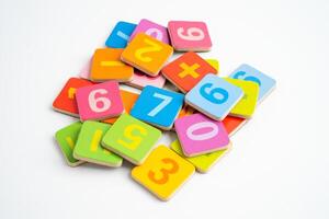 Math number colorful on white background, education study mathematics learning teach. photo