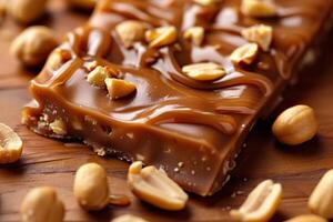 AI generated Decadent Caramel Delight Sprinkled With Crunchy Peanuts on a Velvety Chocolate Base. Generative AI photo