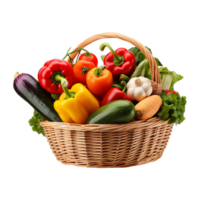 AI generated Vegetables in wooden bowl isolated on transparent background png