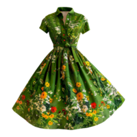 ai genererad blommig mönstrad retro grön klänning isolerat på transparent bakgrund png