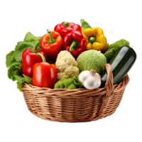AI generated Vegetables in wooden bowl isolated on transparent background png