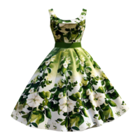 AI generated Floral patterned retro green dress isolated on transparent background png