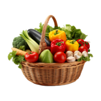 AI generated Vegetables in wooden bowl isolated on transparent background png