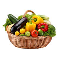 AI generated Vegetables in wooden bowl isolated on transparent background png