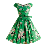 AI generated Floral patterned retro green dress isolated on transparent background png