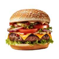 ai generado Fresco hamburguesa aislado en transparente antecedentes png