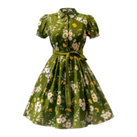 AI generated Floral patterned retro green dress isolated on transparent background png