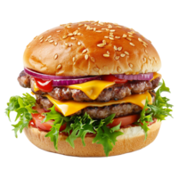 ai generado Fresco hamburguesa aislado en transparente antecedentes png