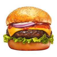 ai generado Fresco hamburguesa aislado en transparente antecedentes png