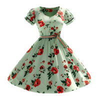 AI generated Floral patterned retro green dress isolated on transparent background png