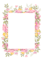 aguarela floral quadro, fronteira. mão desenhado ilustração com flores, rosa, peônia, folha galhos composição. Casamento convida, papeis de parede, moda padronizar com cópia de espaço png