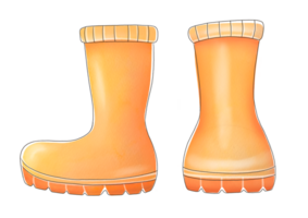 watercolor yellow cute rubber boots on transparent background. cut out, clip art shoes. clean protecting from moisture, rain, puddles for Gardening, farm. spring, autumn time uniform png