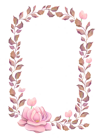 acquerello floreale telaio, confine. mano disegnato illustrazione con fiori, rosa, peonia, foglia rami composizione. nozze invita, sfondi, moda modello con copia spazio png