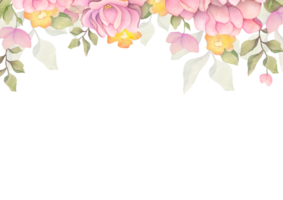 Frühling und Sommer- Aquarell Blumen- Rahmen Grenze. Hintergrund mit Rosa Blumen. botanisch Illustration mit staubig Rosen, Sanft erröten Pfingstrose, Baum Geäst, Kopieren Raum png