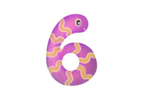 Watercolor number 6. digit six, Figures with eyes that look like fantastic living creatures. clipart cute symbols of children age for happy birthday cards. Learning numeracy, mathematics. clipart png