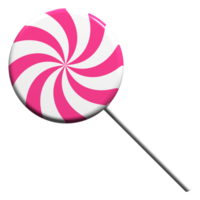 Spiral lollipop. Lollipop on stick. 3D rendering illustration of a round lollipop. Striped twisted candy png