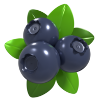 Fresh blueberry. Blueberry with leaves. Cartoon blueberry icon. Fruit and healthy food concept. 3D rendering illustration png