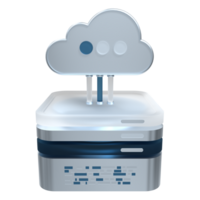 wolk berekenen technologie. wolk gegevens centrum met hosting server. wolk onderhoud 3d weergave. netwerk en databank. wolk opslag. 3d geven illustratie png