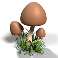 Mushroom and grass 3d render icon. 3D autumn mushroom. Mushroom and grass icon. Farm and agriculture icon. 3D rendering png