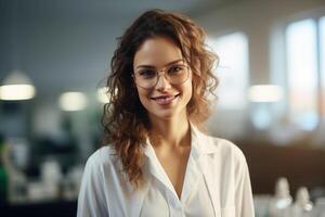 AI generated Smiling Woman in a Lab Coat photo