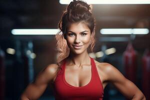 AI generated Confident Boxer Woman Training Hard in Gym photo