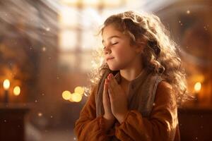 AI generated Christian Girl Praying in a Church photo