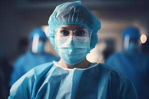 AI generated Female Surgeon in Mask in the Operating Room photo