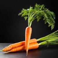 AI generated carrots on a black background photo