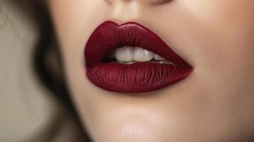AI generated Medium Carmine Color lipstick on lips photo