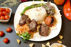 White Plate With Meat and Veggie Delicacy photo