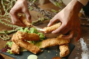 Person Cutting Food With a Kitchen Knife photo